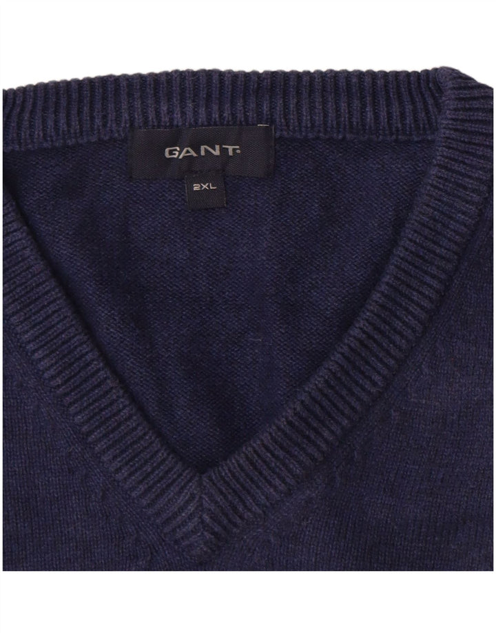 GANT Herren-Pullover mit V-Ausschnitt, 2XL, marineblaue Baumwolle