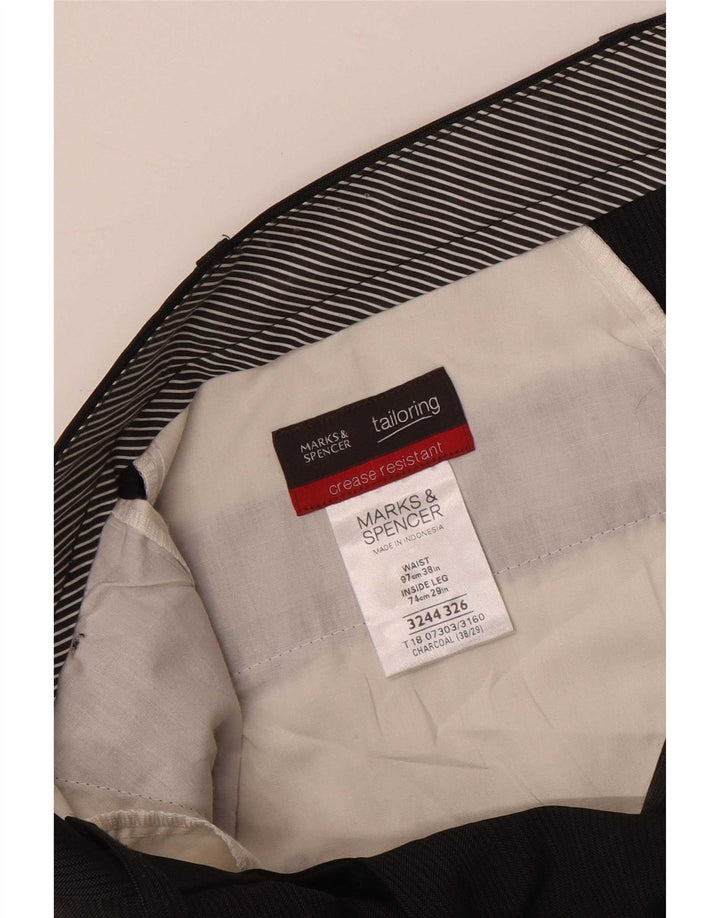 Gerade Herren-Anzughose von Marks & Spencer, Breite 38, Länge 29, Schwarz, Nadelstreifen