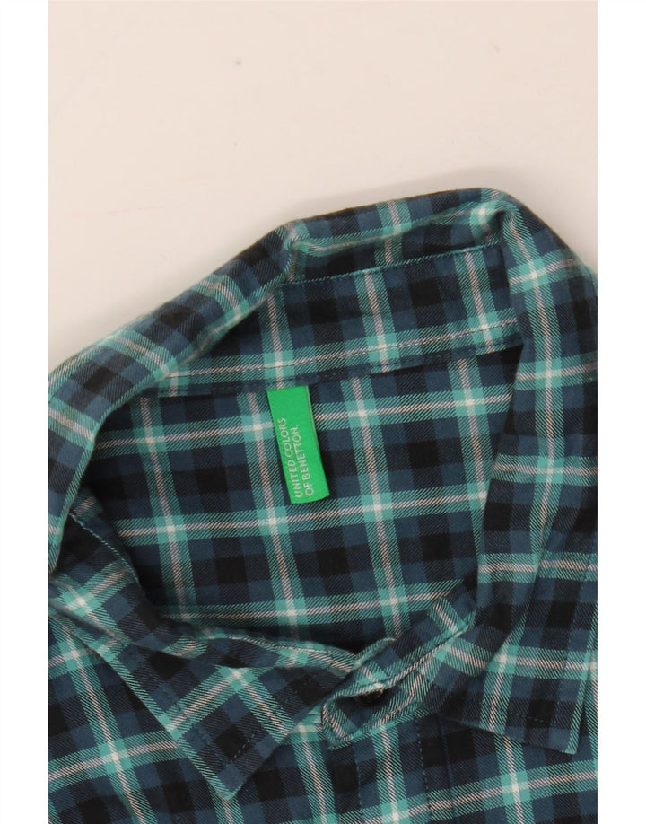 Benetton Herren-Flanellhemd, groß, marineblau, kariert