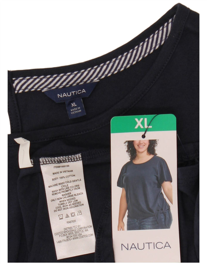 NAUTICA Damen-Blusenoberteil mit Bindeband vorne, UK 18, XL, Marineblau, Baumwolle