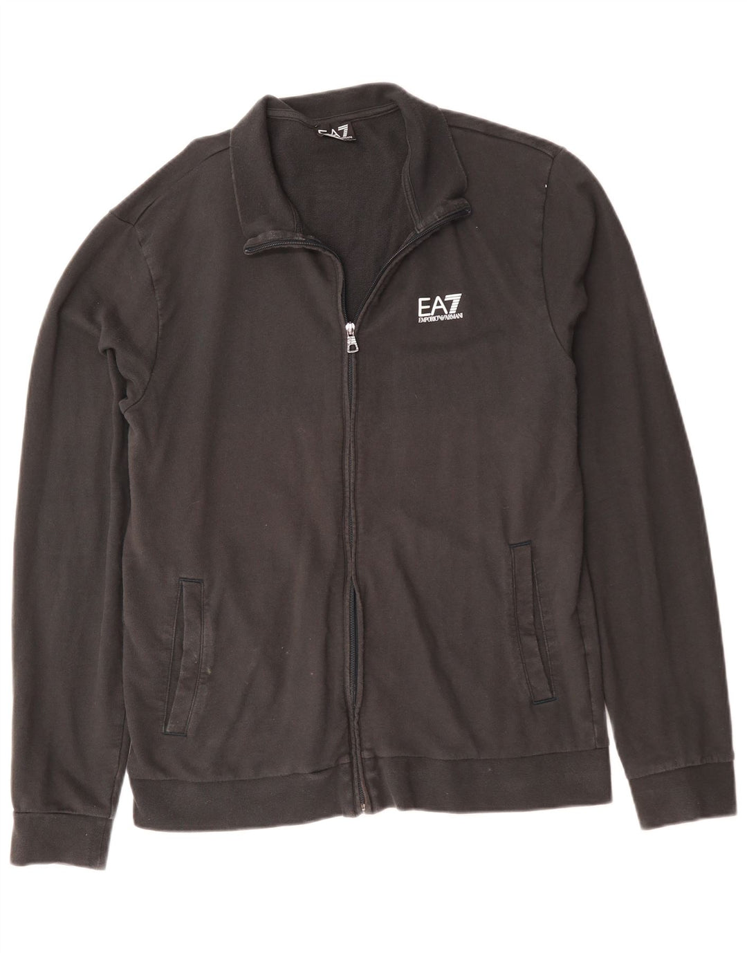 Emporio Armani Herren-Trainingsanzug-Top-Jacke aus mittelschwarzer Baumwolle