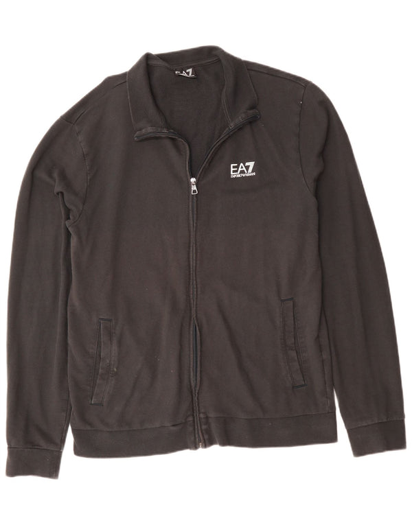 Emporio Armani Herren-Trainingsanzug-Top-Jacke aus mittelschwarzer Baumwolle