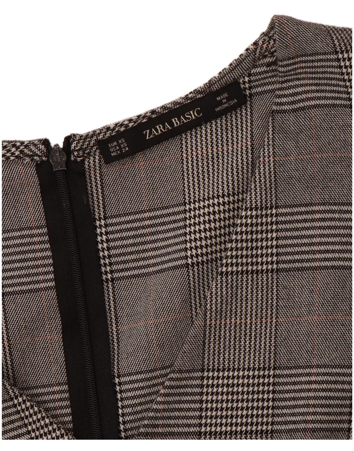 ZARA Damen 3/4-Ärmel-Etuikleid UK 6 XS Grauer Hahnentritt