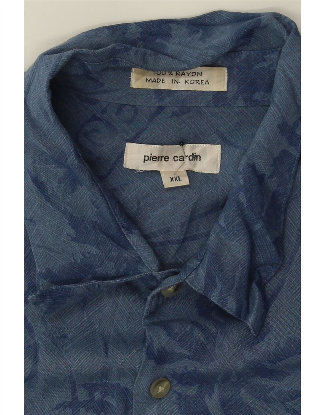 PIERRE CARDIN Mens Abstract Pattern Short Sleeve Shirt 2XL Blue Rayon Vintage Pierre Cardin and Second-Hand Pierre Cardin from Messina Hembry 