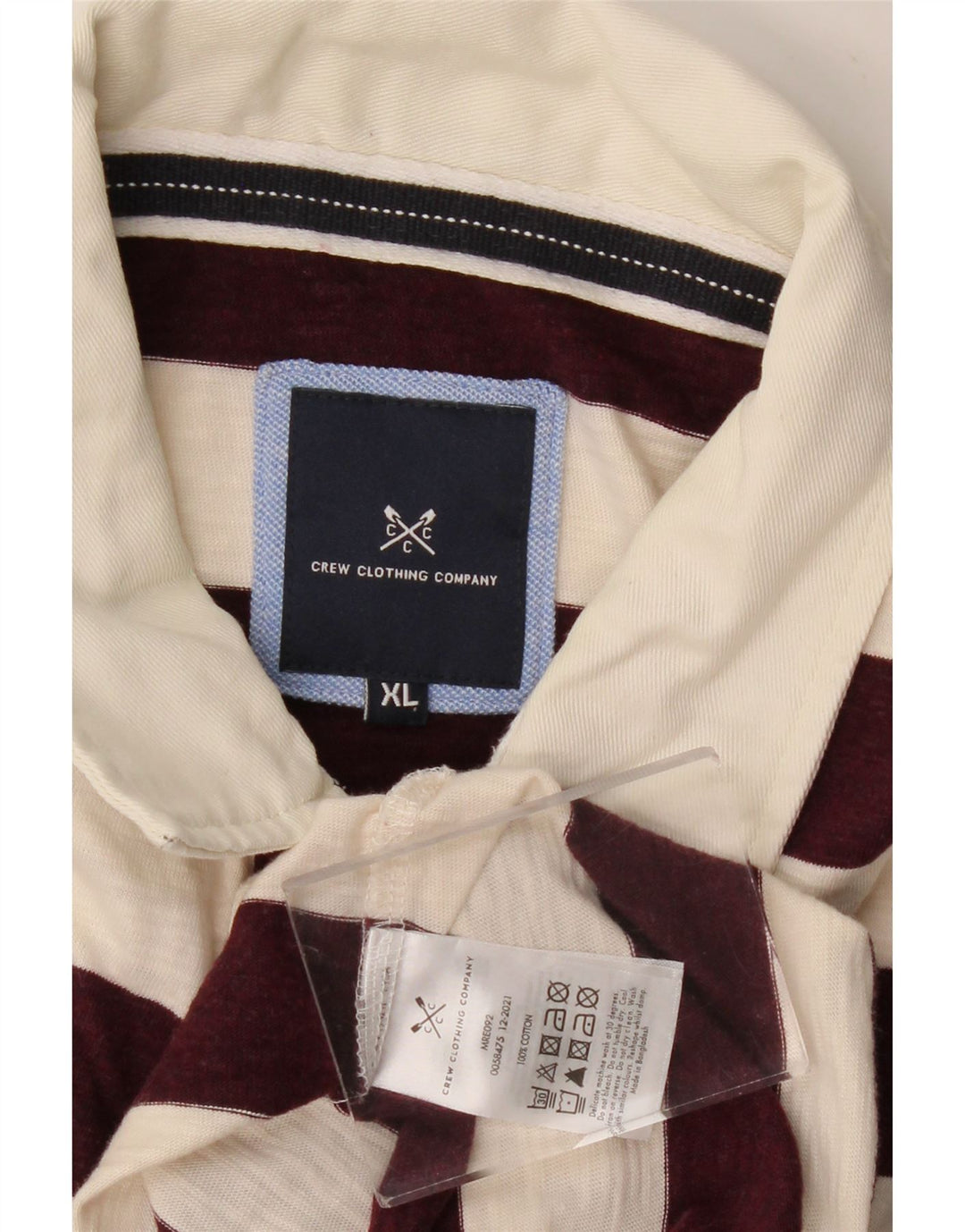 CREW CLOTHING Herren Poloshirt XL Burgunderrot gestreift aus Baumwolle