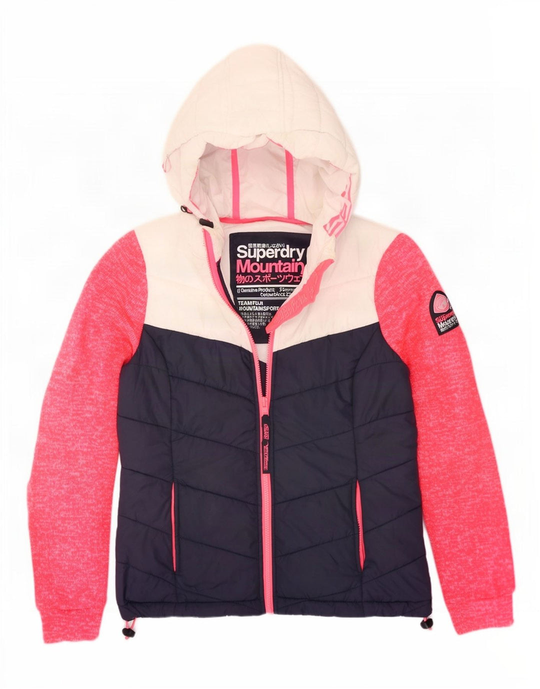 Superdry Wattierte Jacke mit Kapuze für Damen, UK 12, mittleres Marineblau, Farbblock