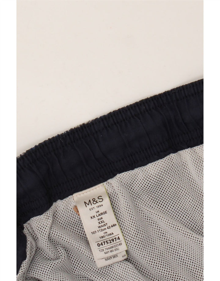 Marks & Spencer Herren-Badeshorts 2XL aus blau karierter Baumwolle