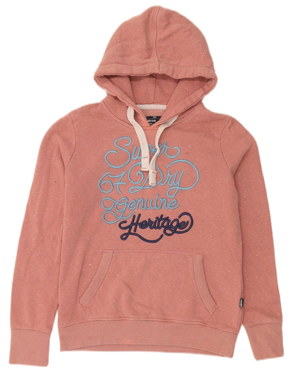 Superdry Graphic Hoodie-Pullover für Damen, UK 12, mittelrosa gefleckte Baumwolle