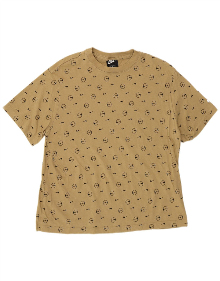 NIKE Womens Graphic T-Shirt Top UK 14 Medium Beige Cotton