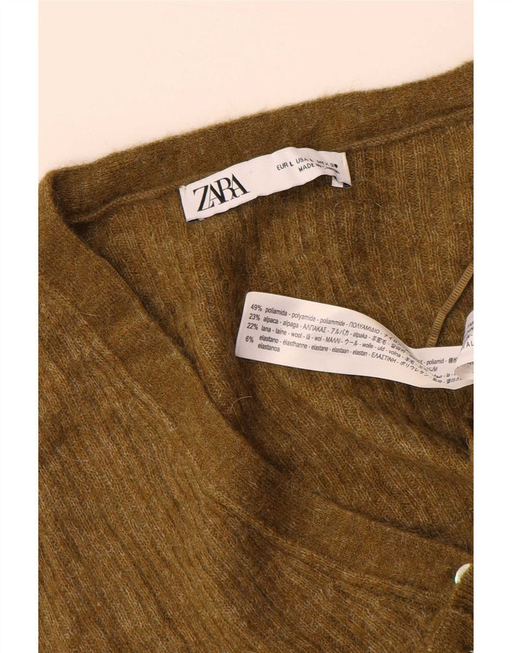 Zara Damen-Cardigan-Pullover UK 16 Large Khaki Polyamid