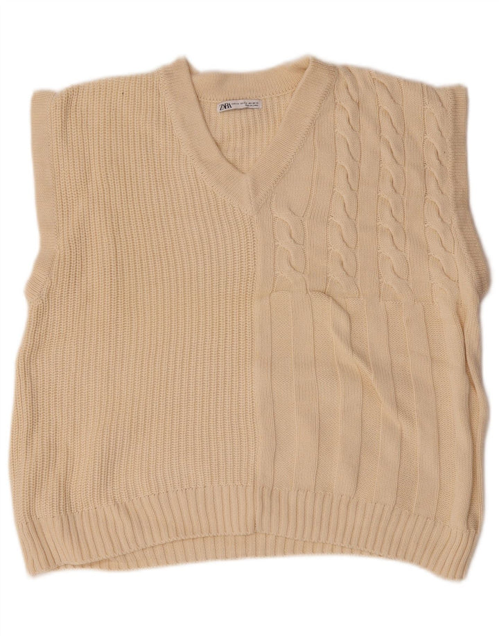 Zara Herren Relaxed Fit Weste Tank Top Mittelbeige Baumwolle
