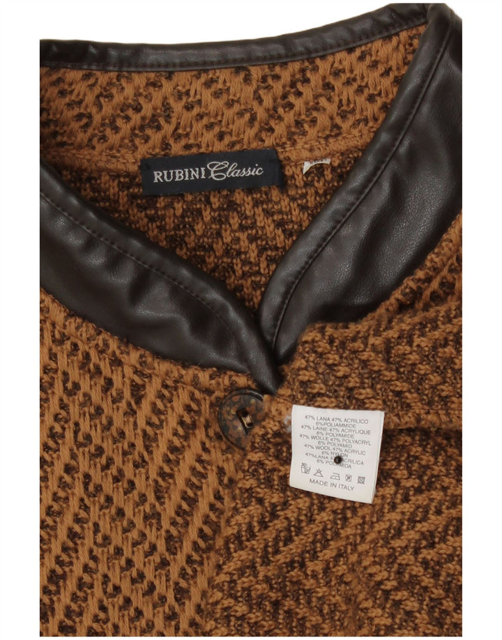 Vintage Damen Cardigan Pullover UK 14 Mittelbraune Chevron Wolle