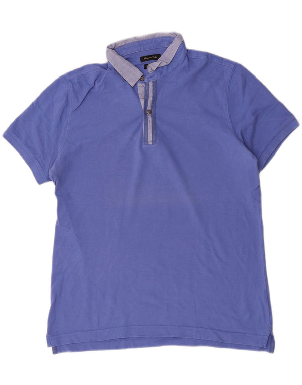 Massimo Dutti Herren-Poloshirt mit lässiger Passform, XL, blaue Baumwolle