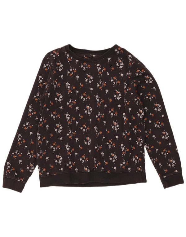 FAT FACE Damen-Sweatshirt-Pullover UK 14 Mittelschwarze geblümte Baumwolle