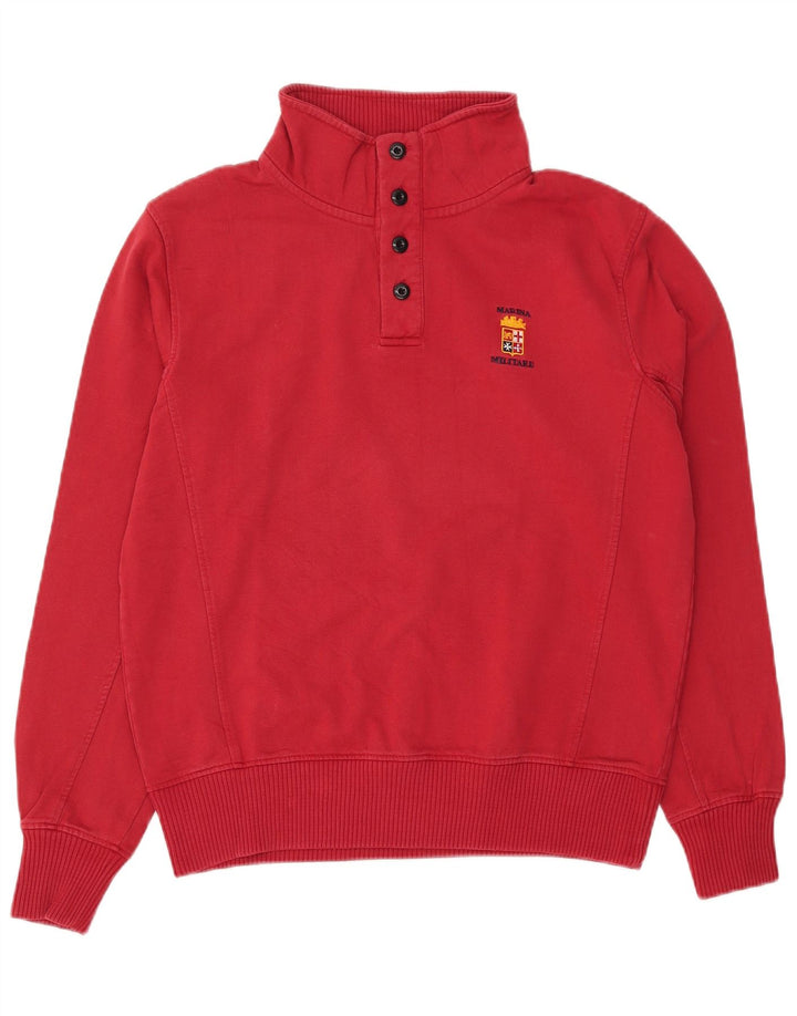 MARINA MILITARE Mens Button Neck Sweatshirt Jumper Large Red Cotton