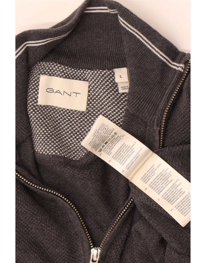 Gant Herren-Pullover mit Reißverschluss am Hals, groß, aus grauer Baumwolle