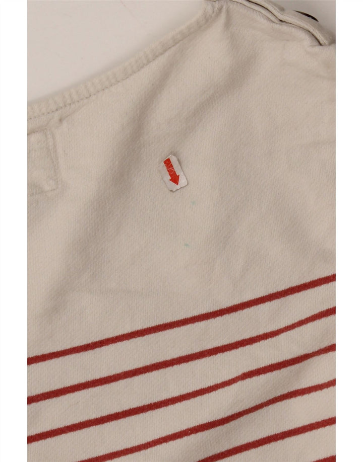 FAT FACE Womens Top Long Sleeve UK 8 Small Off White Striped Cotton