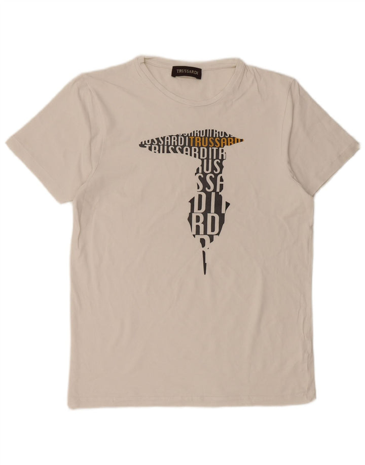 TRUSSARDI Damen Grafik-T-Shirt-Oberteil UK 18 XL Weiße Baumwolle