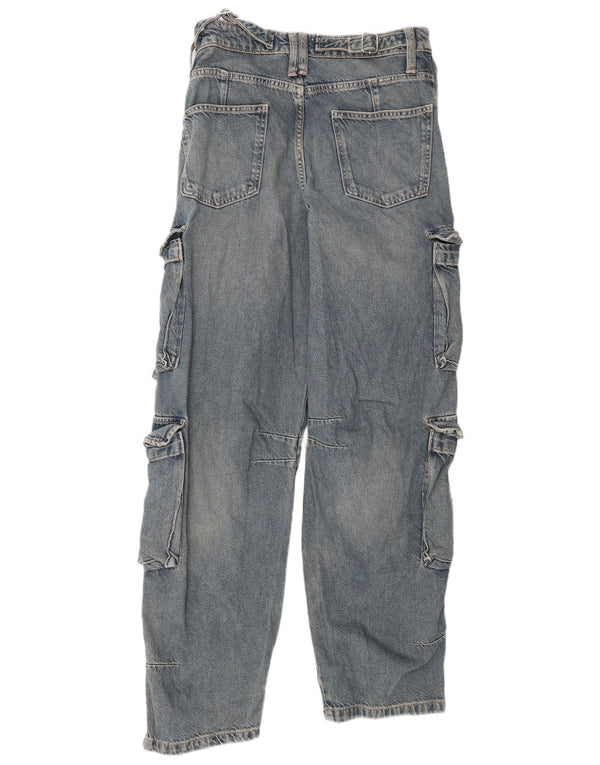 Zara Damen Cargo-Jeans mit hoher Taille, EU 36, XS, B26, L32, blaue Baumwolle