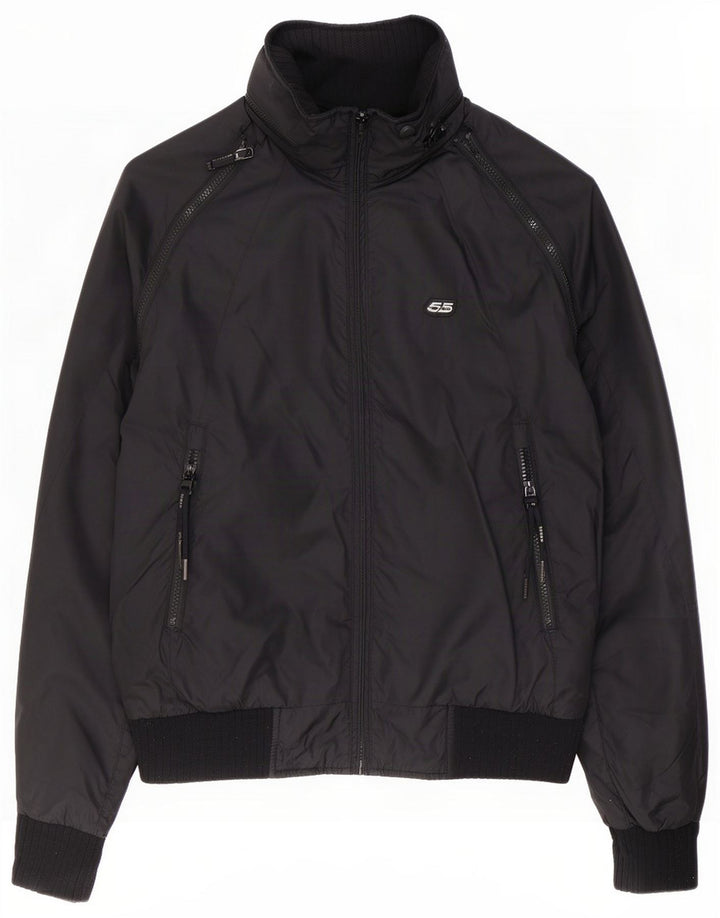 55DSL Herren-Bomberjacke mit Kapuze, UK 38, Mittelschwarz, Polyester