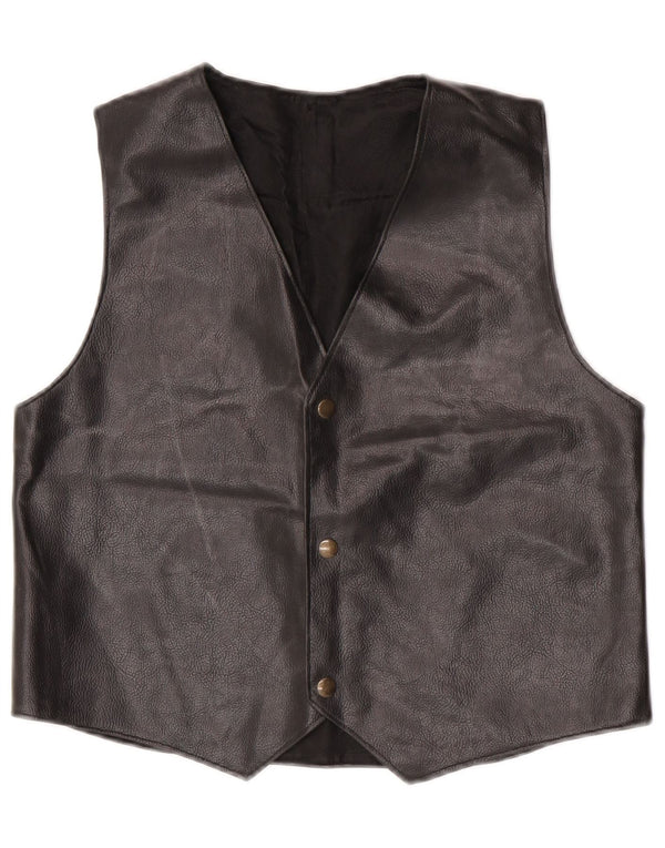 Vintage Damen Lederweste UK 14 Medium Schwarz
