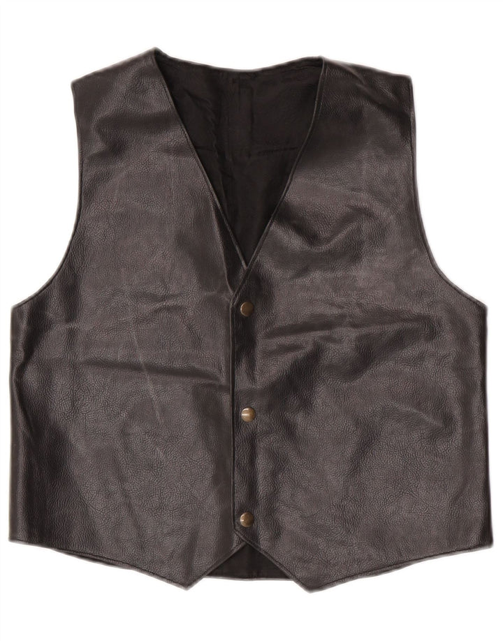 Vintage Damen Lederweste UK 14 Medium Schwarz