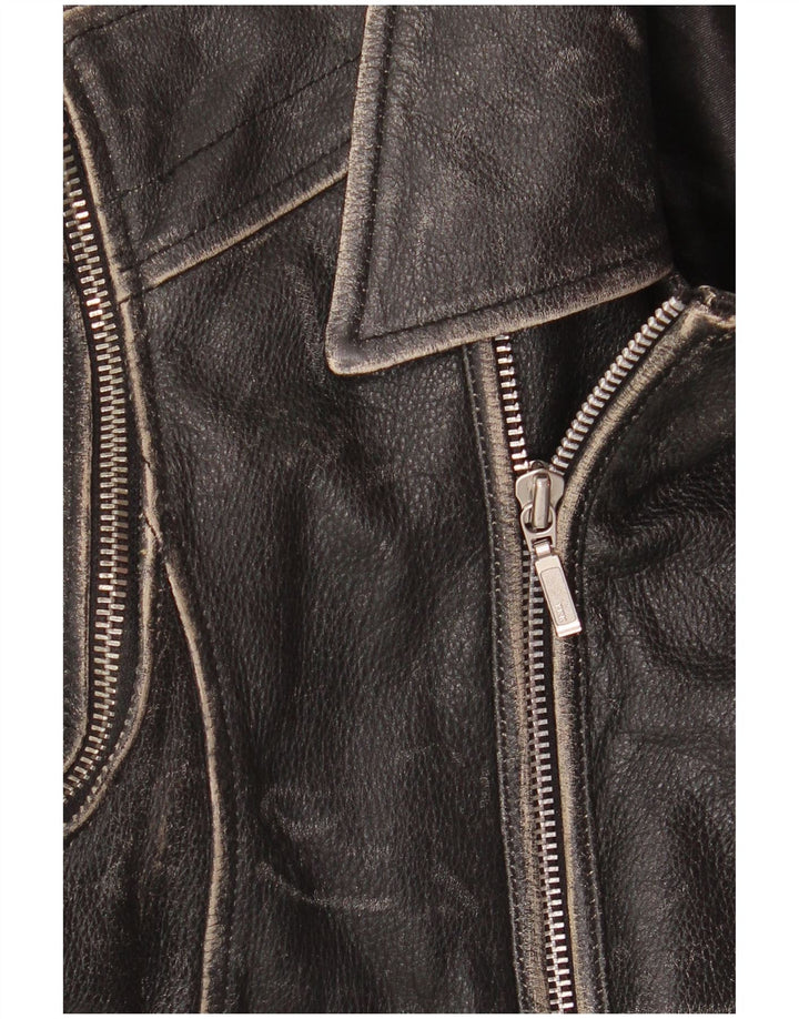 Yuppie Damen Crop Leder Bikerjacke EU 38 Mittelschwarzes Leder