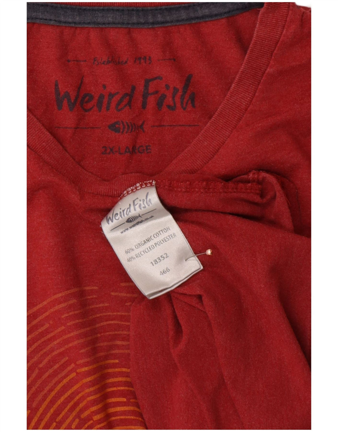 WEIRD FISH Herren-T-Shirt mit Grafik, 2XL, rote Baumwolle