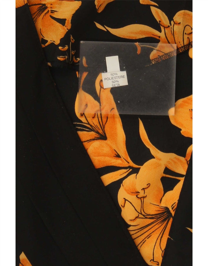 Vintage Damen Cardigan Top IT 48 XL Schwarz geblümtes Polyester