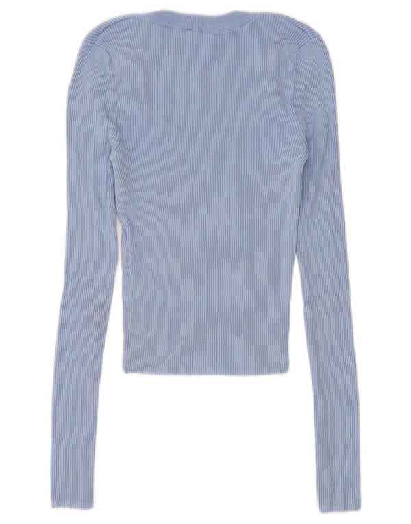 Zara Damen Crop Top Langarm UK 4 XS Blaue Viskose