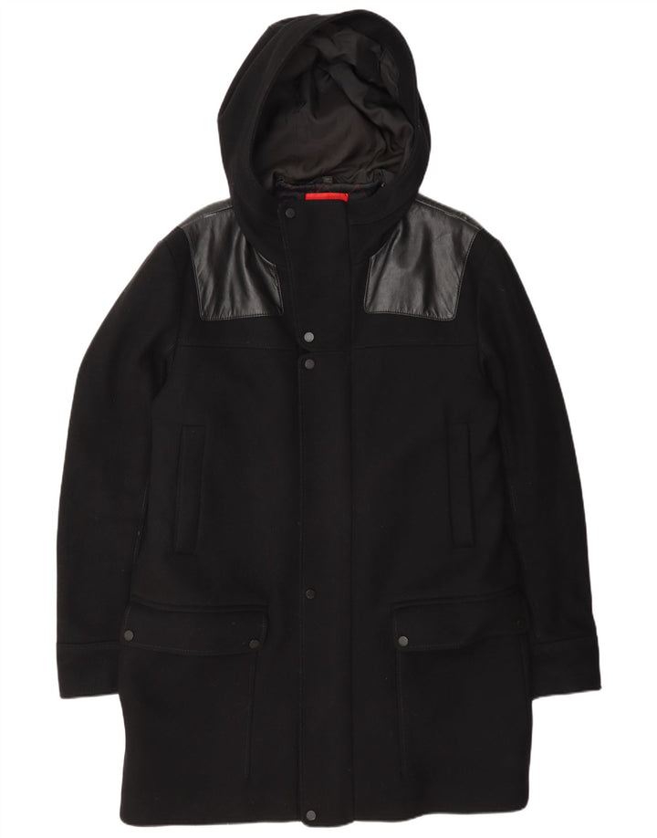 Hugo Boss Herren-Mantel mit Kapuze, EU 52, XL, schwarze Wolle