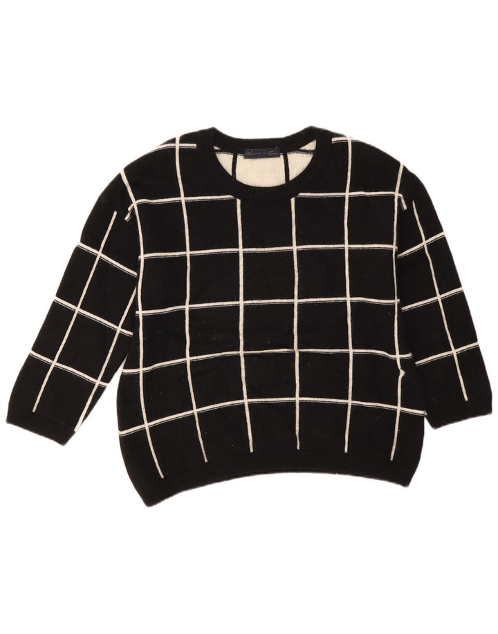 Marks & Spencer Damen-Pullover mit U-Boot-Ausschnitt, Gr. 14, groß, schwarz kariert
