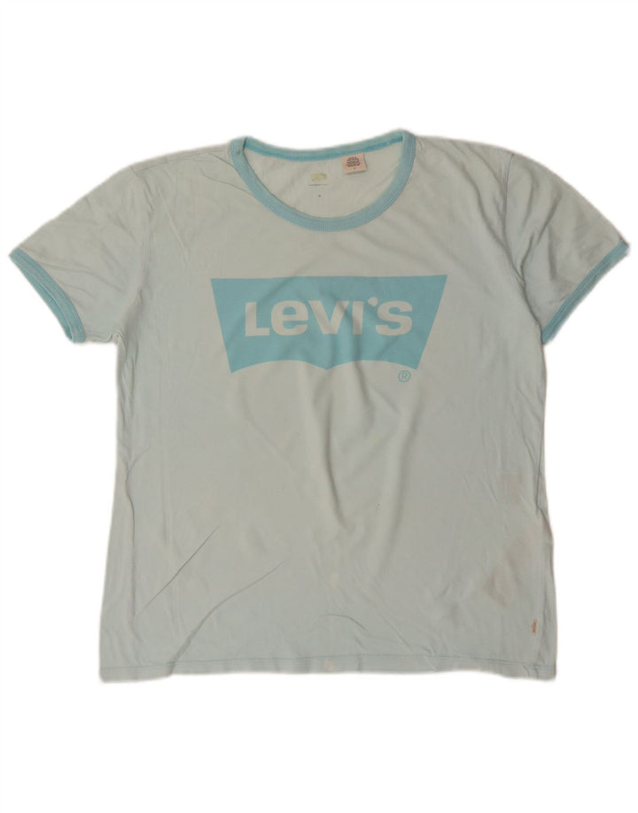 LEVI'S Damen Grafik-T-Shirt-Oberteil UK 14 Mitteltürkis Baumwolle