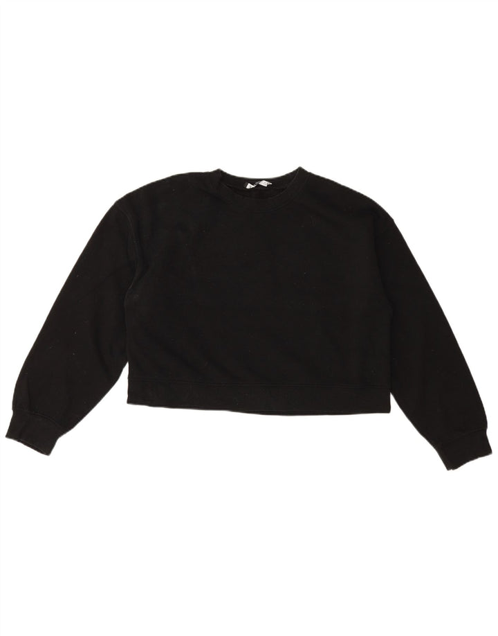 Zara Damen Crop Sweatshirt Pullover UK 14 Mittelschwarze Baumwolle