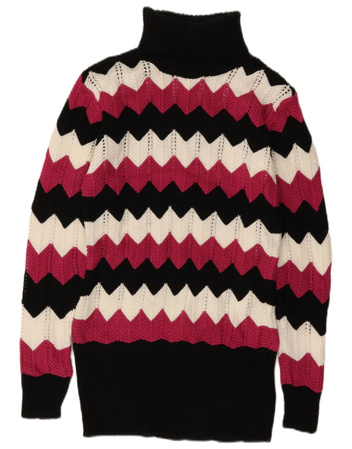 VINTAGE Damen Rollkragenpullover Pullover UK 16 Großer mehrfarbiger Chevron