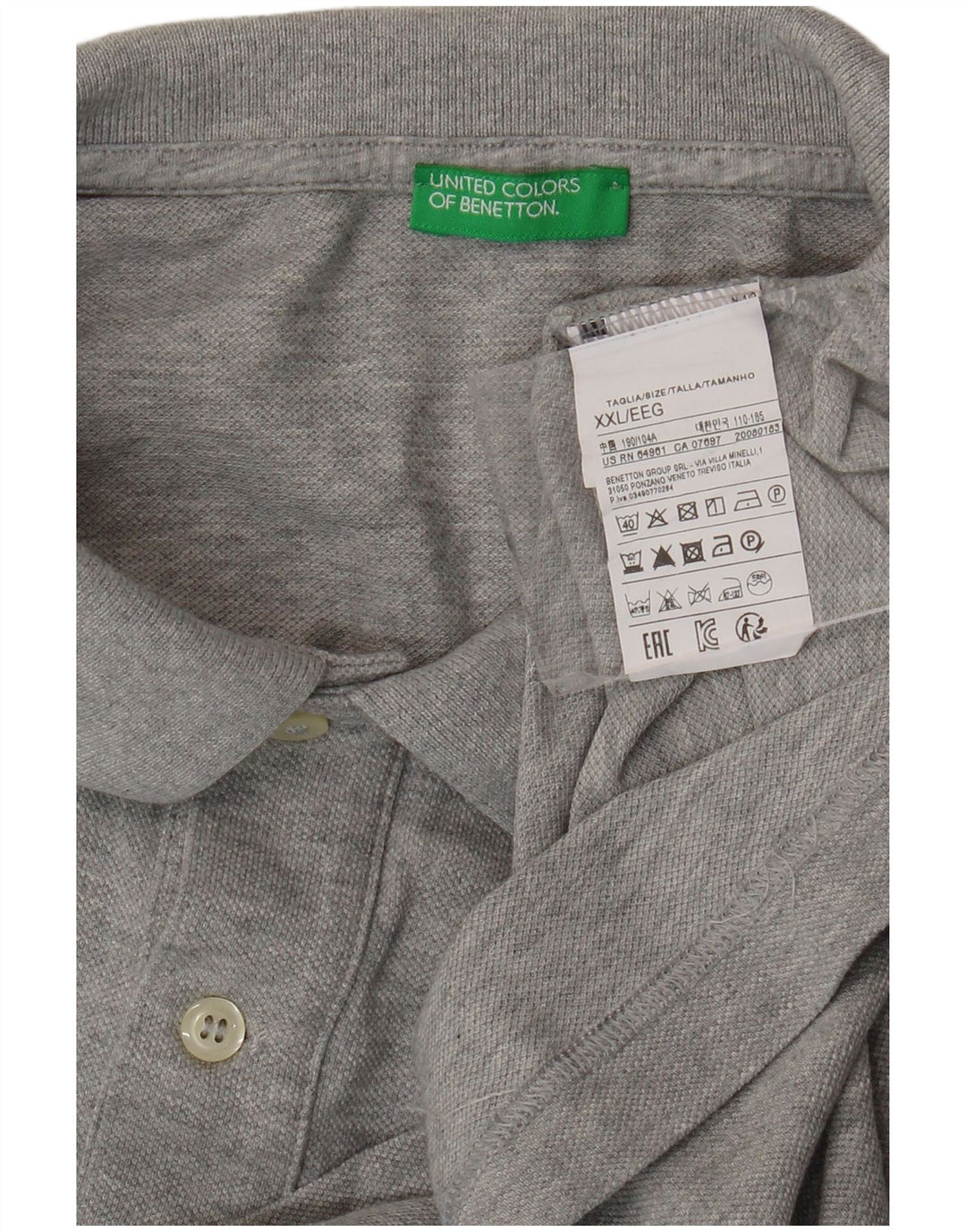 BENETTON Herren Poloshirt 2XL Grau Baumwolle