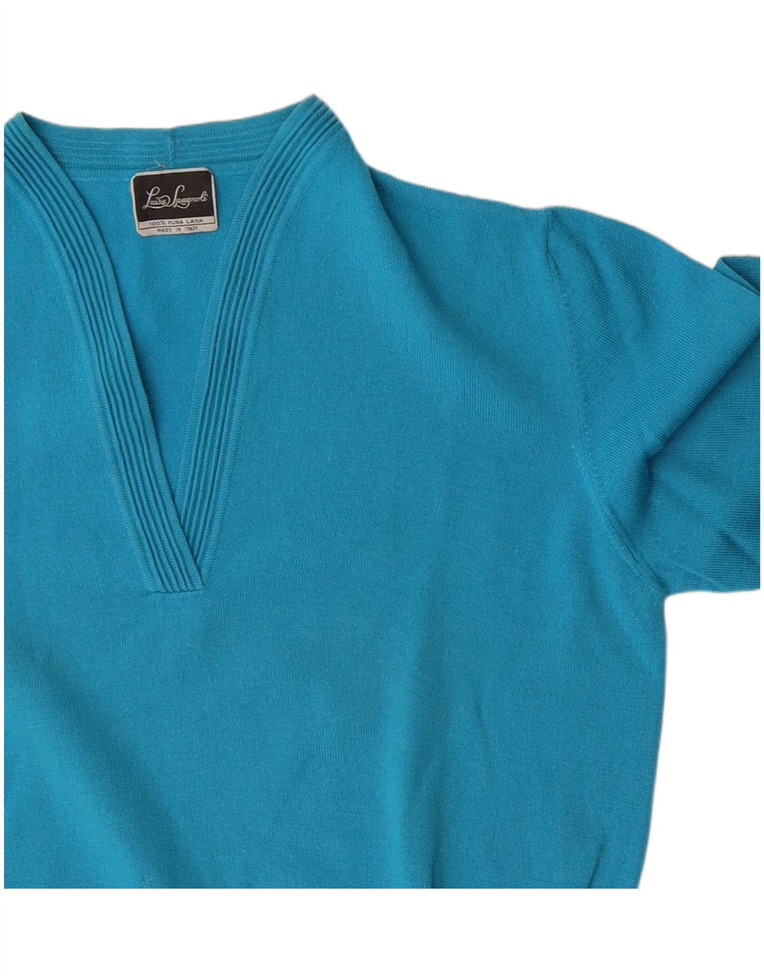 Luisa Spagnoli Damen-Pullover mit V-Ausschnitt, UK 12, mittelblaue Wolle
