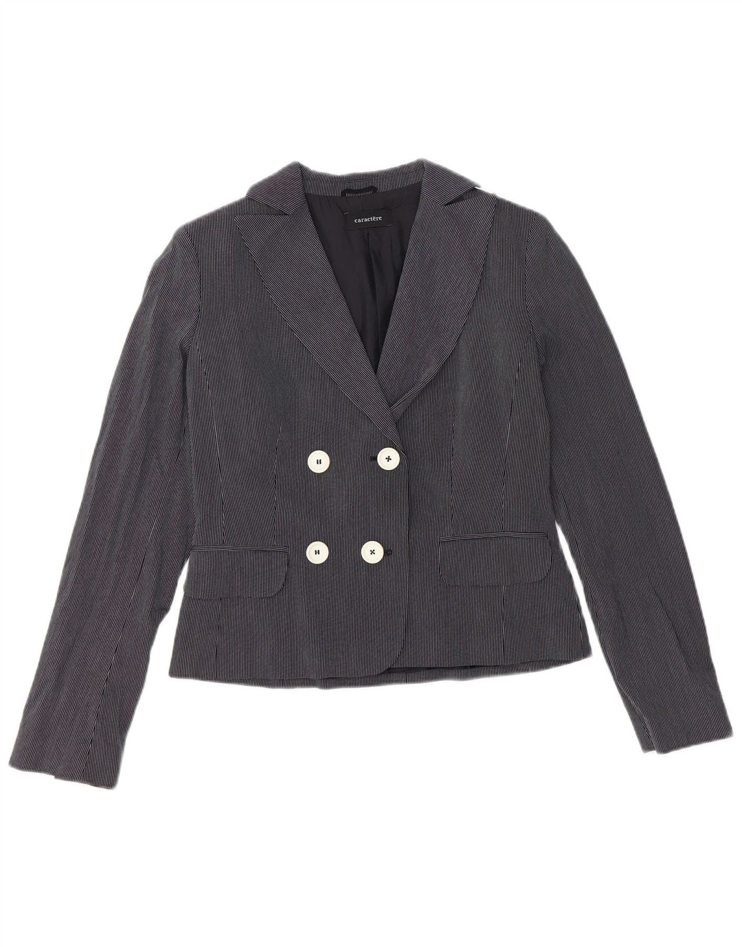 CARACTERE Womens Blazer Jacket UK 10 Small Navy Blue Pinstripe