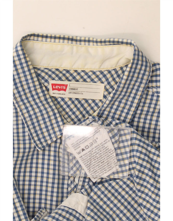 Levi's Herren-Hemd, kurzärmelig, Standard-Passform, groß, blaues Gingham-Baumwolle