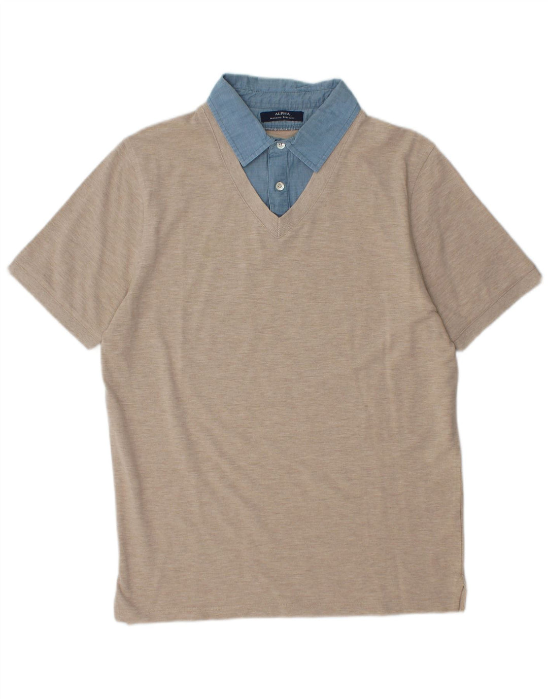 Alpha Massimo Rebecchi Herren Rugby-Poloshirt IT 52 Large Beige Colourblock