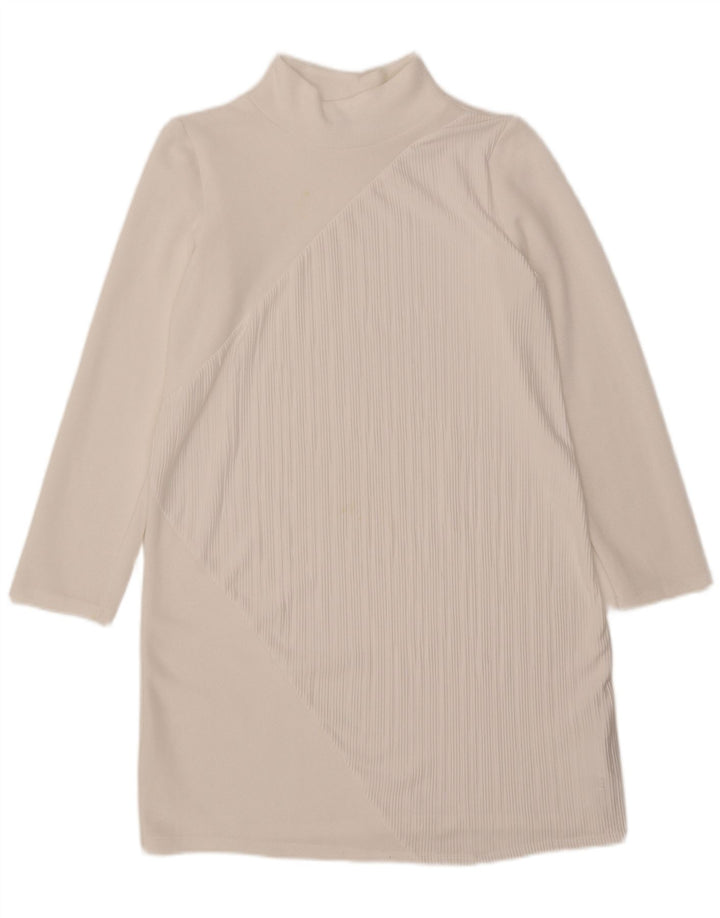 Zara Damen Langarm-Etuikleid UK 14 Mittelweißes Polyester