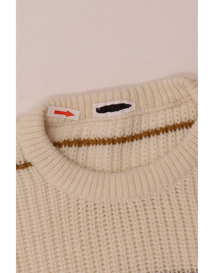 Vintage Herren-Pullover mit Rundhalsausschnitt, mittelgroß, aus weiß gestreiftem Acryl