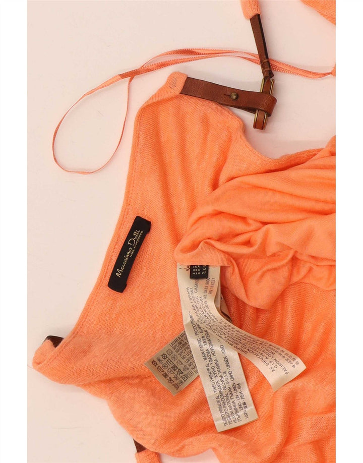 Massimo Dutti Damen Etuikleid UK 12 Mittelorange geflecktes Leinen