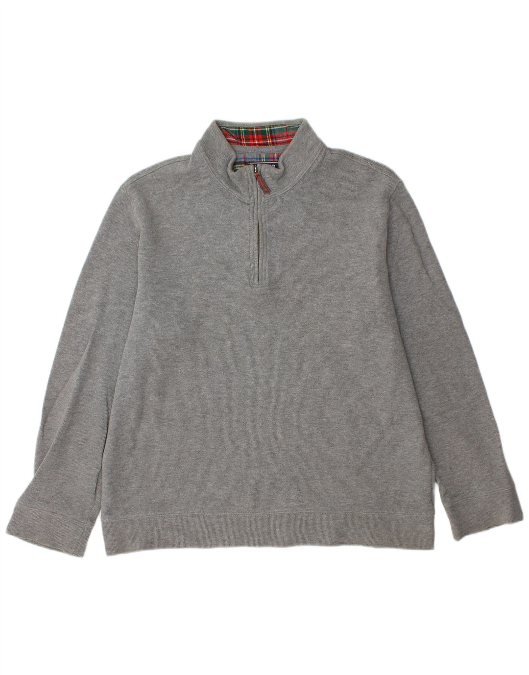 Lands End Herren-Pullover mit Reißverschluss am Hals, große graue Baumwolle