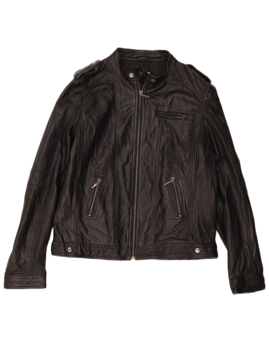 PIMKIE Damen Basic Leder Racer Jacke UK 16 Large Schwarzes Leder