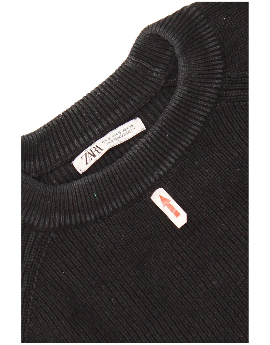 Zara Herren-Pullover mit Rundhalsausschnitt, Größe S, schwarze Baumwolle