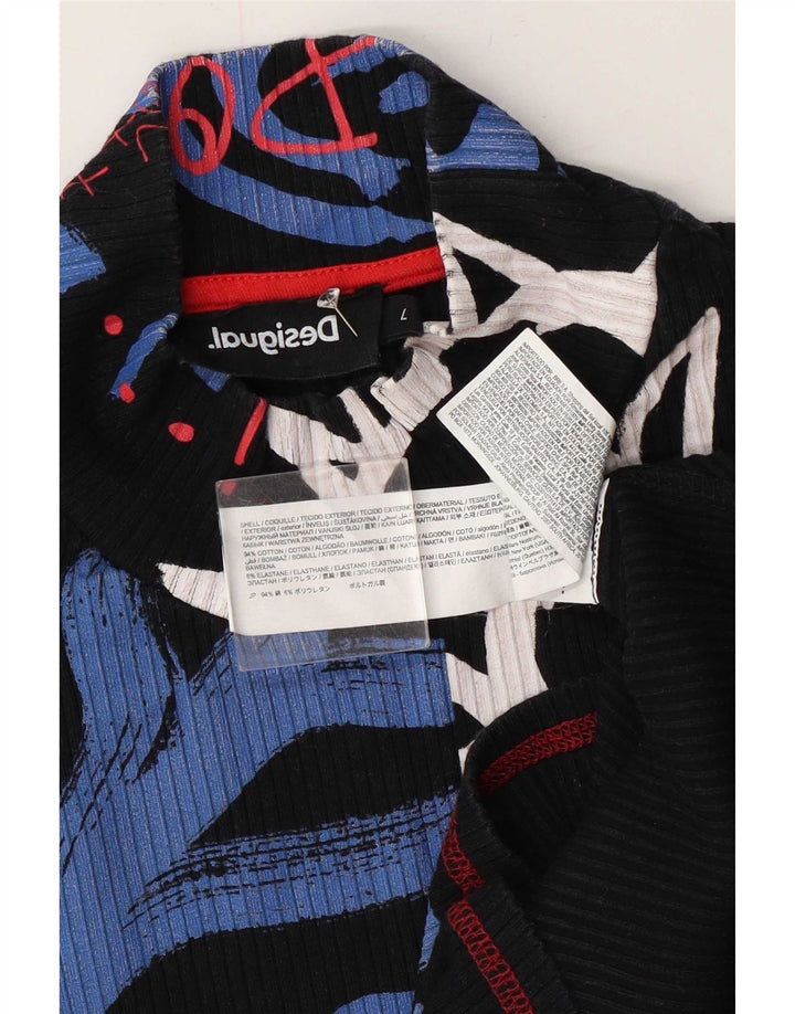 Desigual Womens Abstract Pattern Graphic Top Langarm UK 14 Large Schwarz