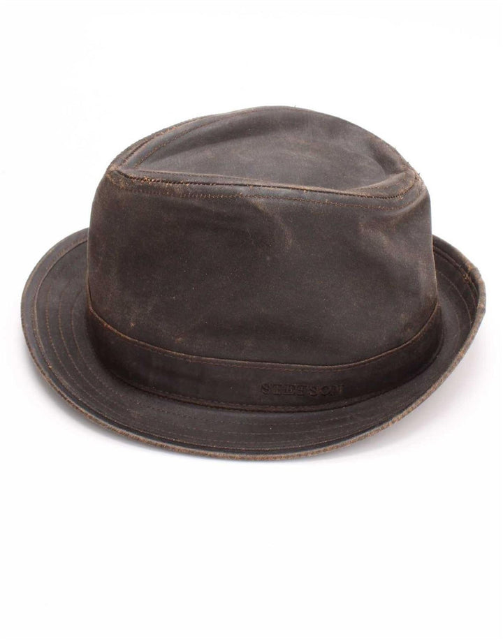 Stetson Herren Wachsbeschichteter Baumwoll-Fedora-Hut Mittelbraun Baumwolle