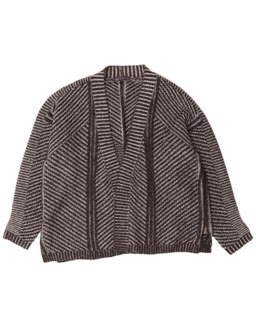 Marks & Spencer Offener Damen-Cardigan-Pullover UK 26 5XL Grau gestreift aus Acryl