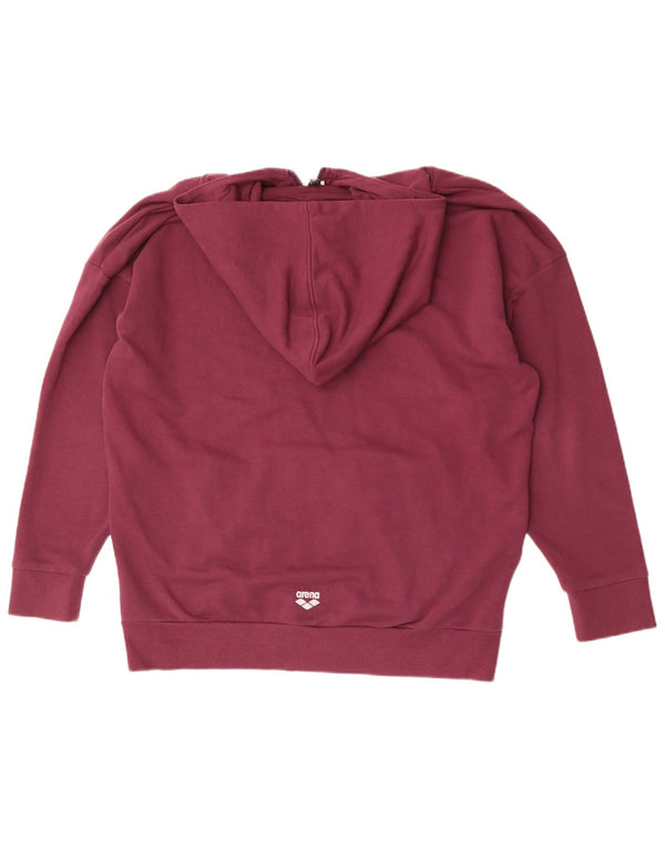 Arena Womens Relaxed Fit Zip Hoodie Sweater UK 14 Large Maroon Cotton